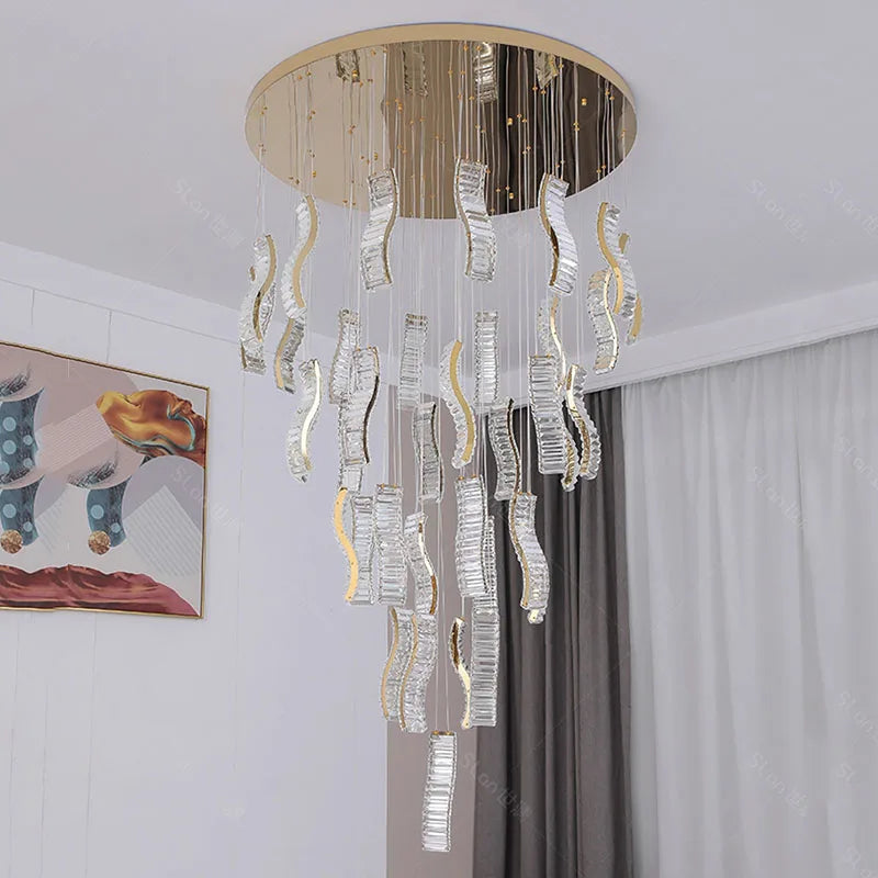 Afralia™ Crystal Chandelier Stair Pendant: Modern Living Room Interior Lighting