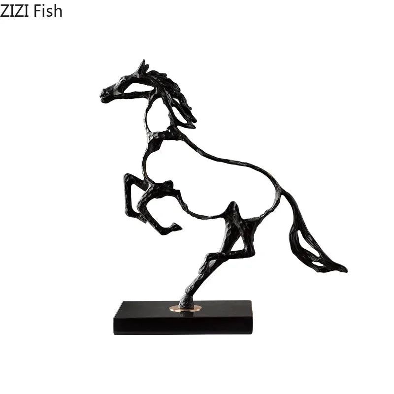 Afralia™ Minimalist Black Horse Statue Iron Ornaments Modern Home Decor Sculpture