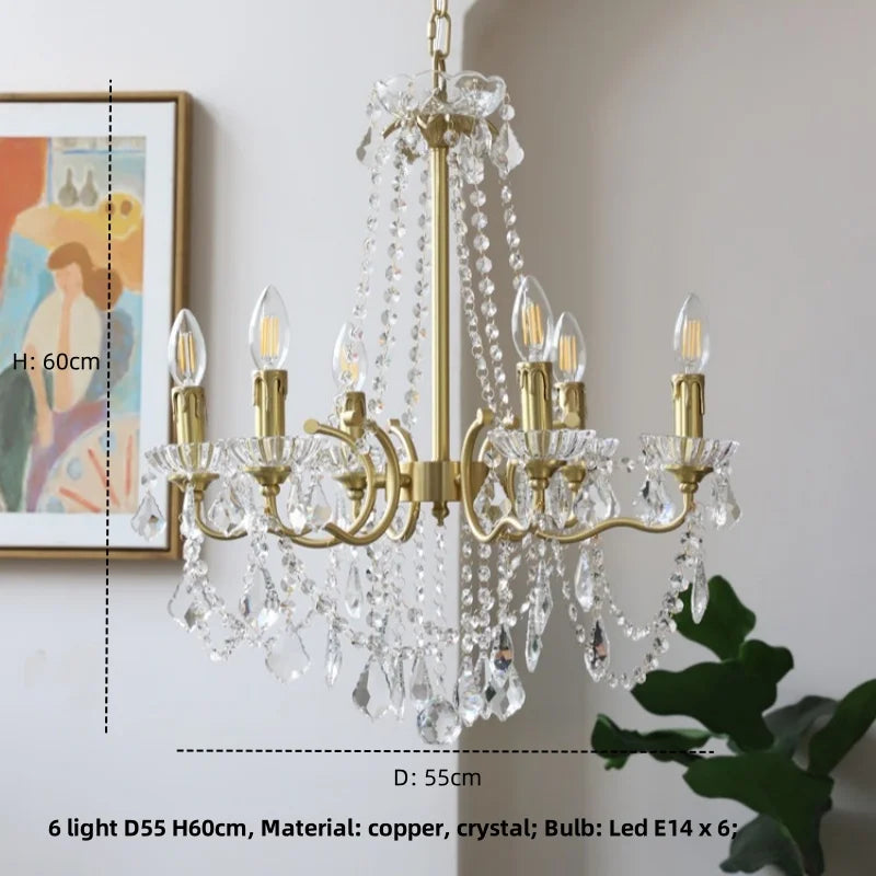Afralia™ Luxury Copper Crystal Chandelier LED Pendant Lights for Home Decor