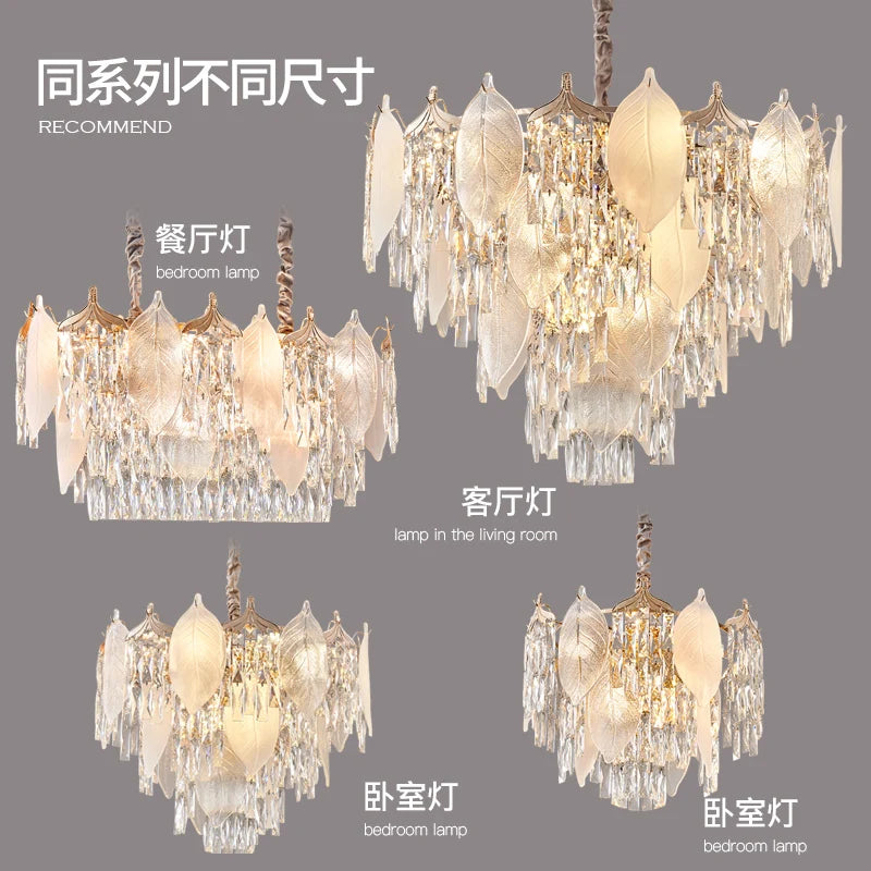 Afralia™ Crystal Leaves Chandelier: Elegant Postmodern Lighting for Living Room, Dining Room, Bedroom