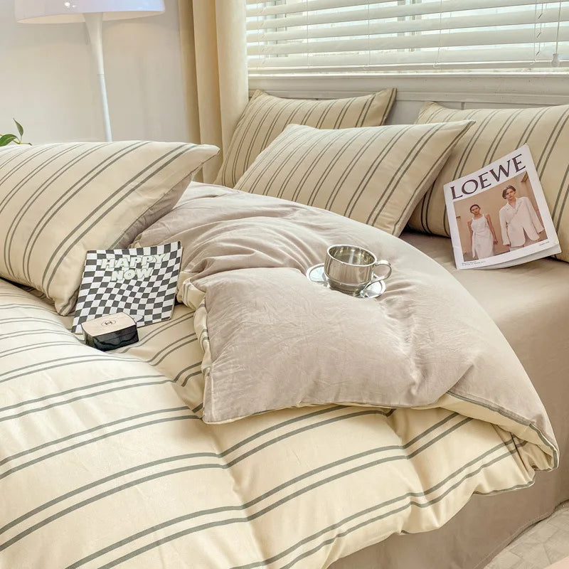 Afralia™ Cartoon Heart Floral Print Duvet Set with Bed Sheet & Pillowcases