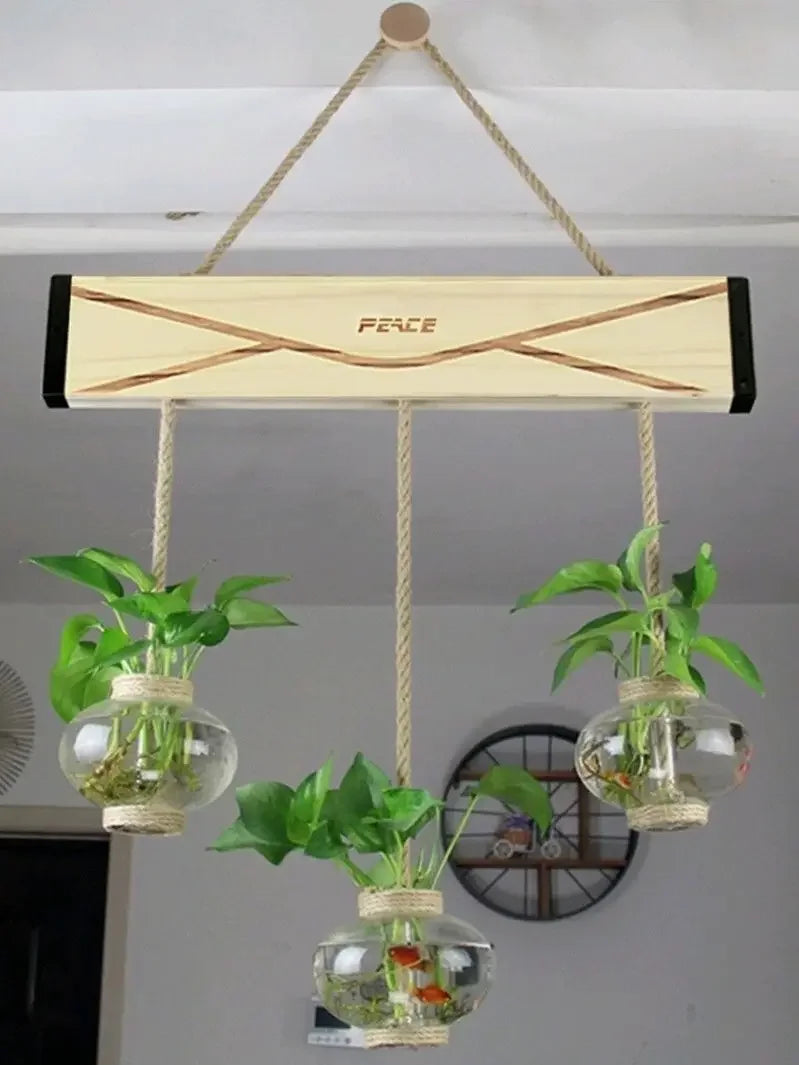 Afralia™ Glass Planter Vase with Wooden Stand for Wall Hanging Display