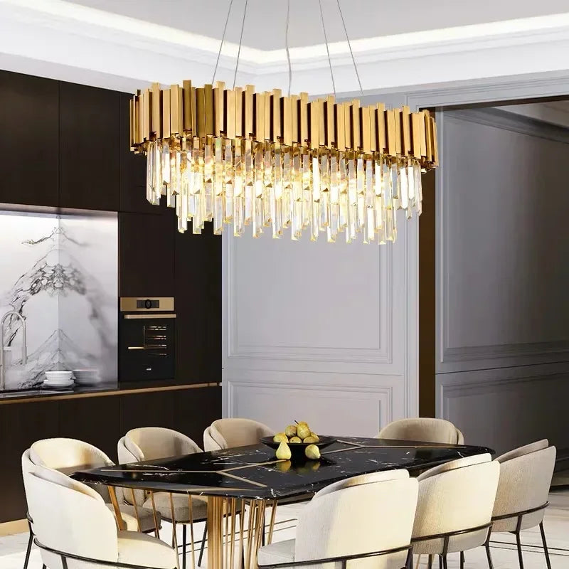 Afralia™ Golden Crystal Chandelier LED Lighting for Dinning Room