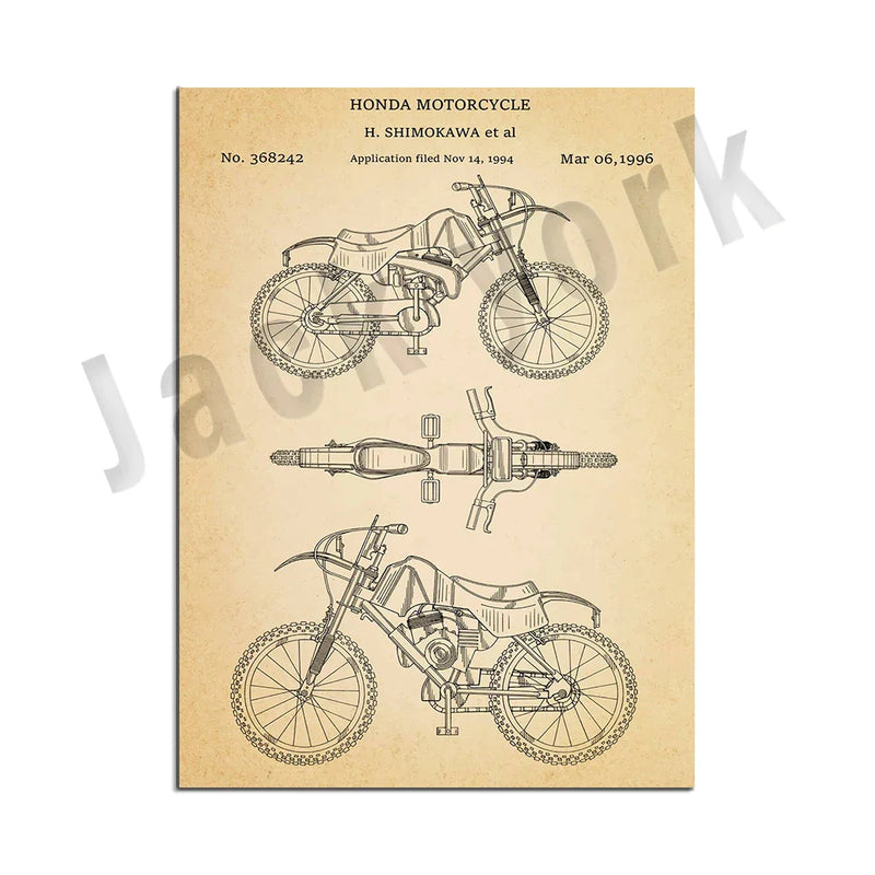 Afralia™ Dirt Bike Patent Blueprint Poster Canvas Wall Art