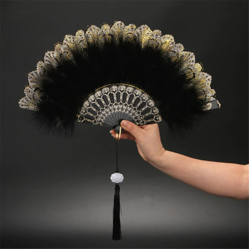 Afralia™ Velvet Feather Fan: Chinese Folding Performance Prop for Cheongsam Ornaments