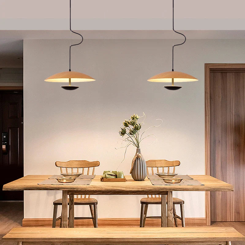 Afralia™ Wood Grain Black LED Pendant Light for Dining Room Kitchen Home Decor
