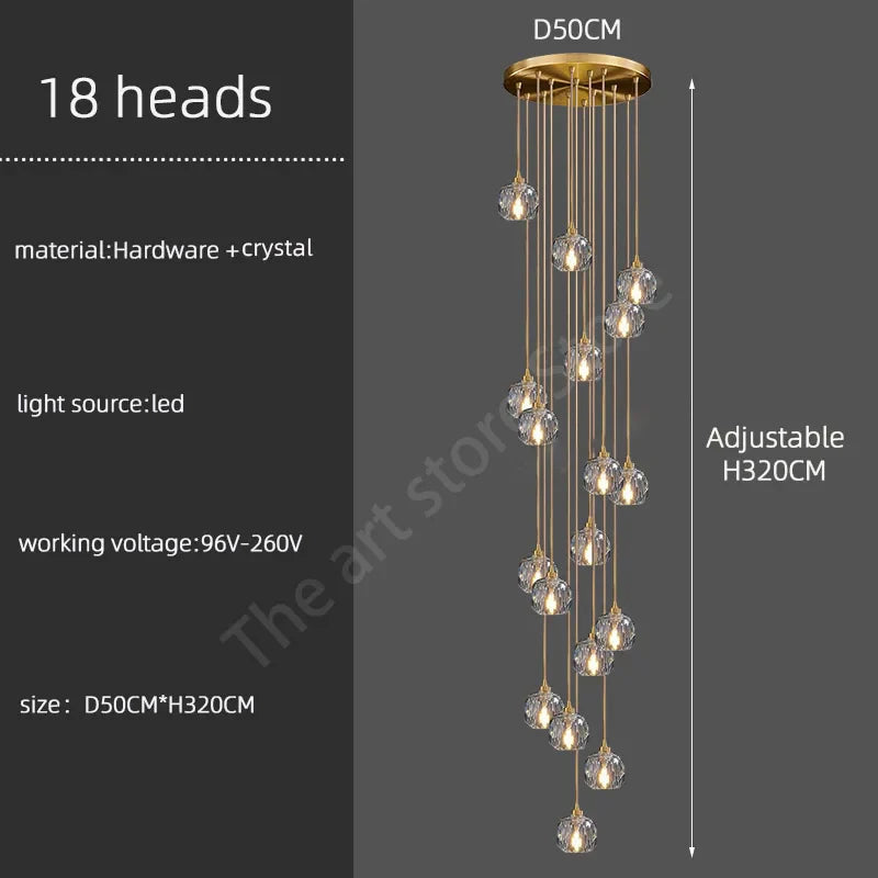 Afralia™ Crystal Stainless Steel Staircase LED Chandelier for Modern Luxury Interiors