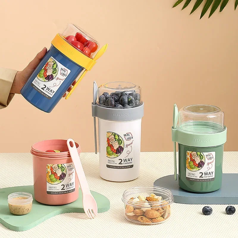 Afralia™ Salad Cup Container with Lid, Fork, and Spoon