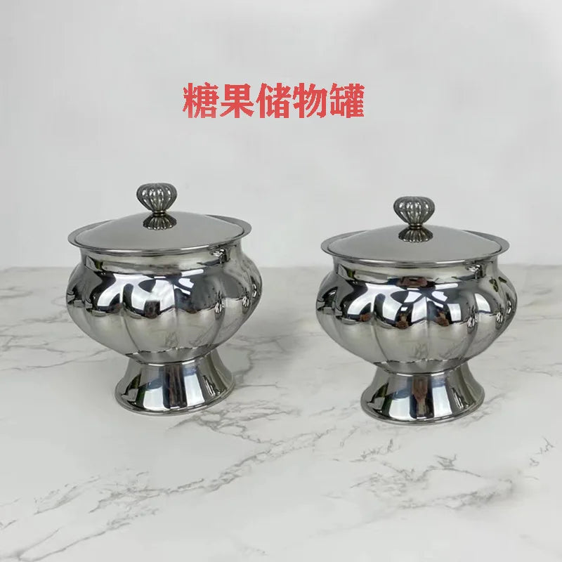 Afralia™ Stainless Steel Candy Storage Tank & Snacks Tray - Retro Art Decoration