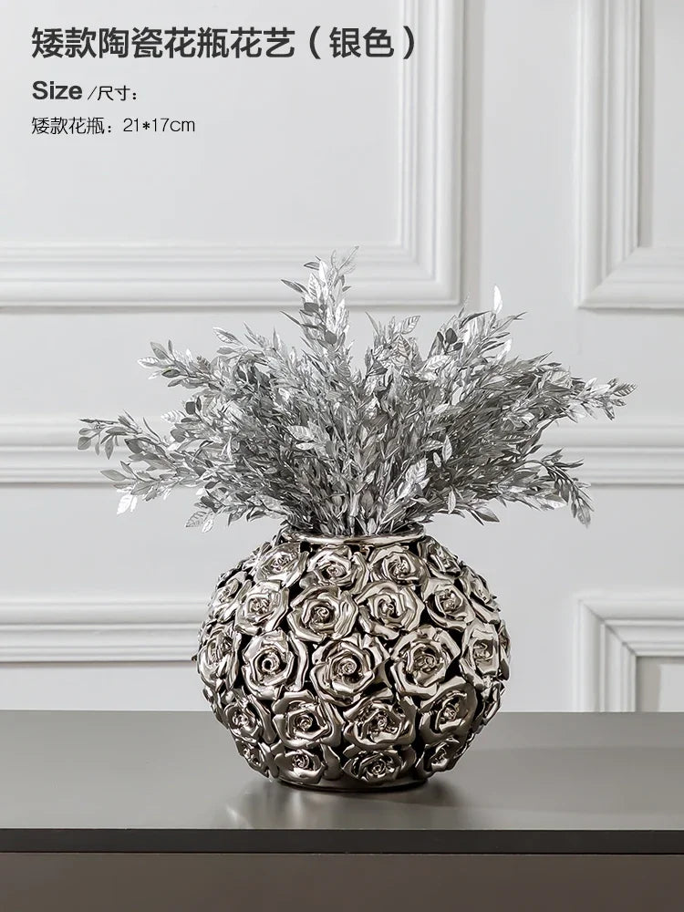 Afralia™ Elegant Gold Ceramic Rose Vase for Modern Home Decor & Wedding Centerpieces