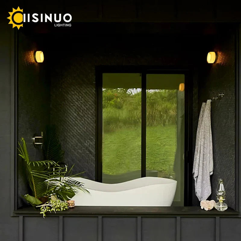 Afralia™ Glass Round Wall Sconce Light for Indoor Outdoor Living Bathroom Porch Decoration