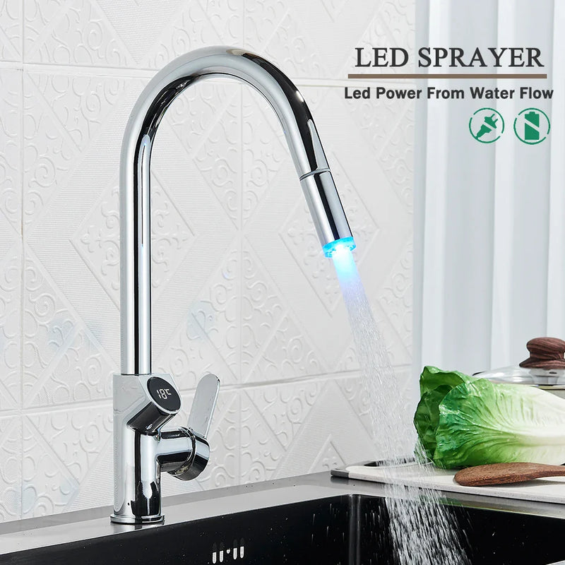 Afralia™ Smart Kitchen Faucet with Temperature Display & LED Sprayer