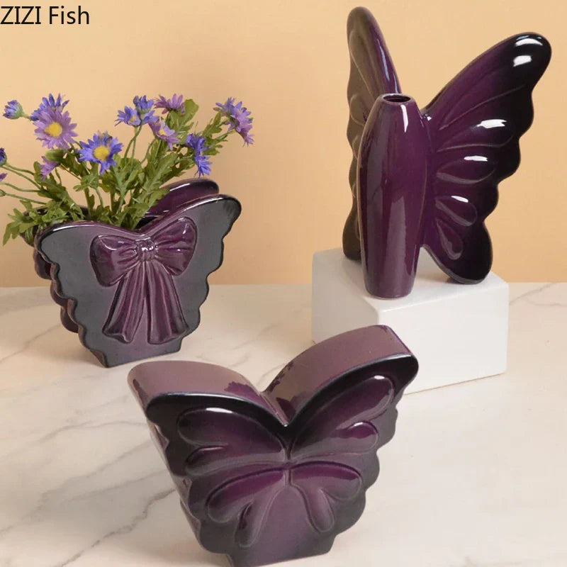 Afralia™ Butterfly Ceramic Vase for Table Decor and Flower Arrangement