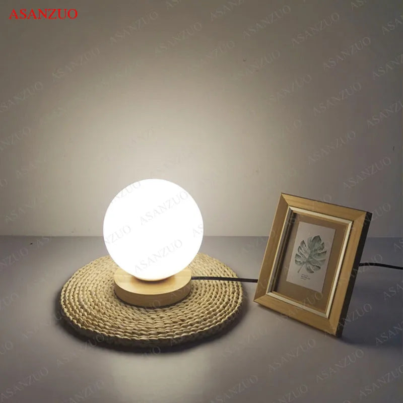 Afralia™ White Glass Ball Table Lamp - Nordic Bedroom LED Lighting