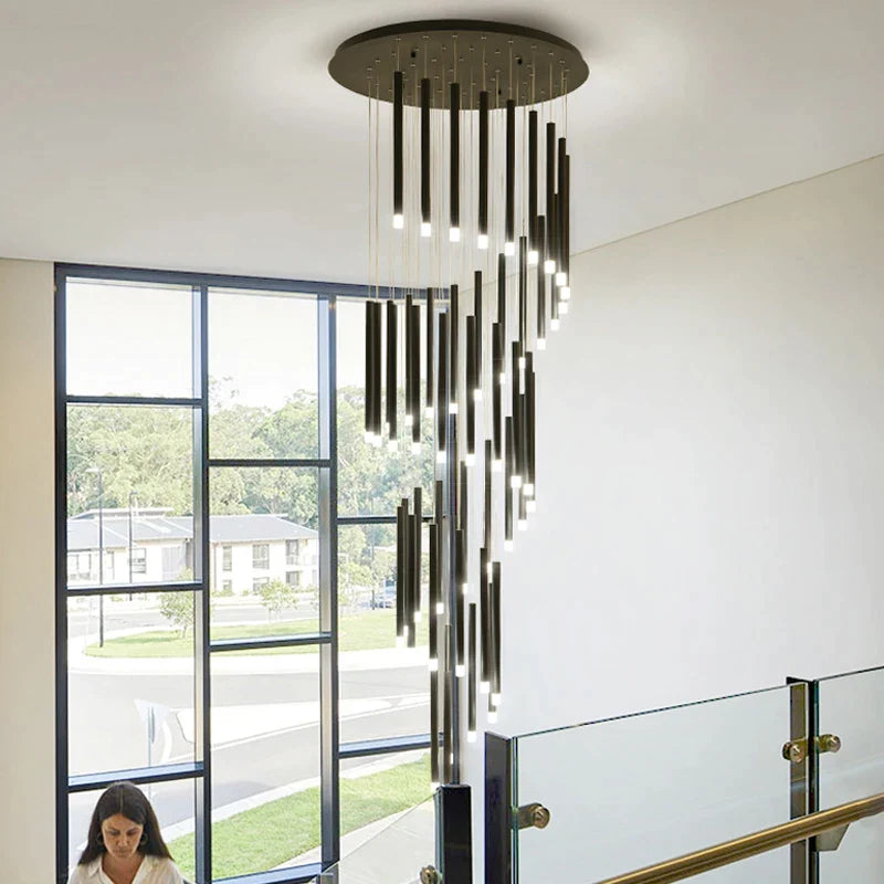 Afralia™ Nordic Black Villa Spiral Staircase Pendant Lights for Living Room & Cafe