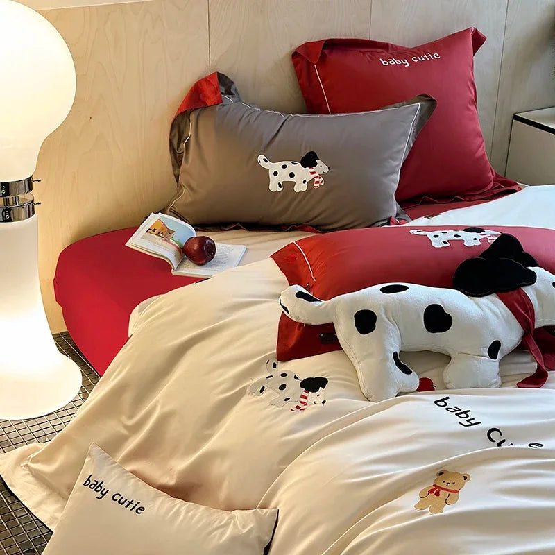 Afralia™ King Bear Embroidered Cotton Bedding Set - Luxury Duvet Cover with Bed Sheet