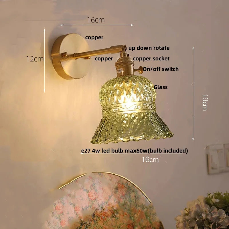 Afralia™ Amber Flower Glass Wall Light Fixture with Pull Chain Switch