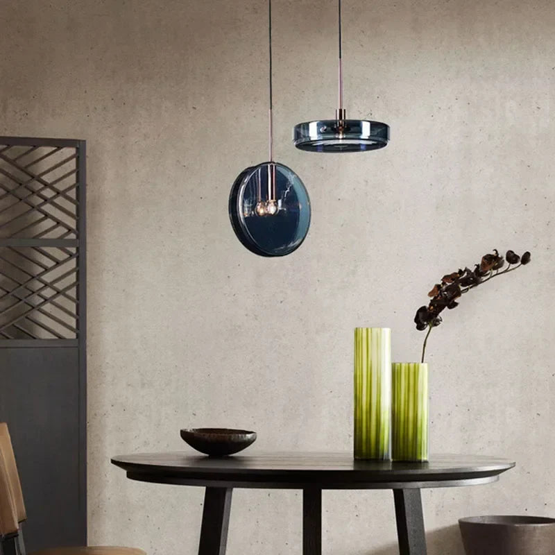 Scandinavian Blue Glass Circle Pendant Light by Afralia™ - Nordic Design for Home Interior
