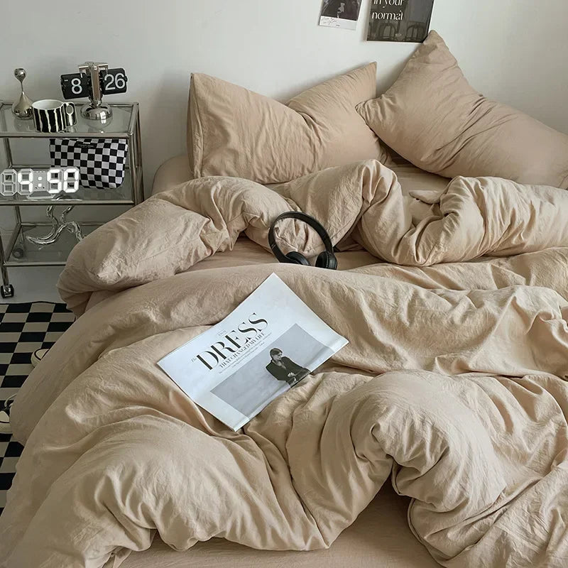 Afralia™ Solid Sleep Naked Cotton Bedding Set 4Pcs, Super Soft Mix Colored Comfort Bed Liner