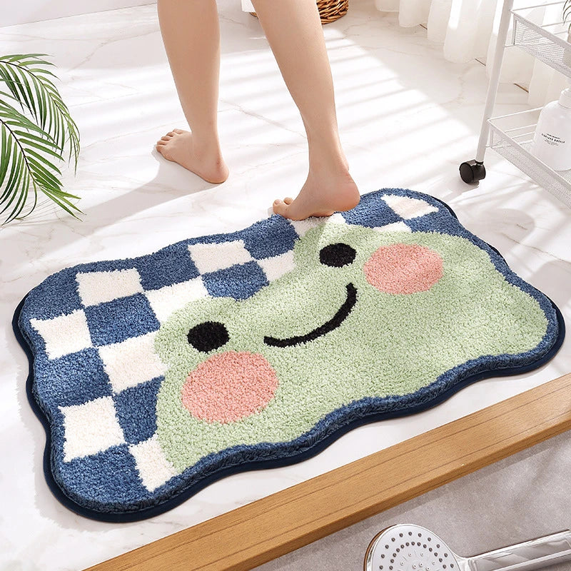 Afralia™ Cartoon Puppy Flocked Bathroom Rug Thicken Super Absorbent Water Bath Rugs
