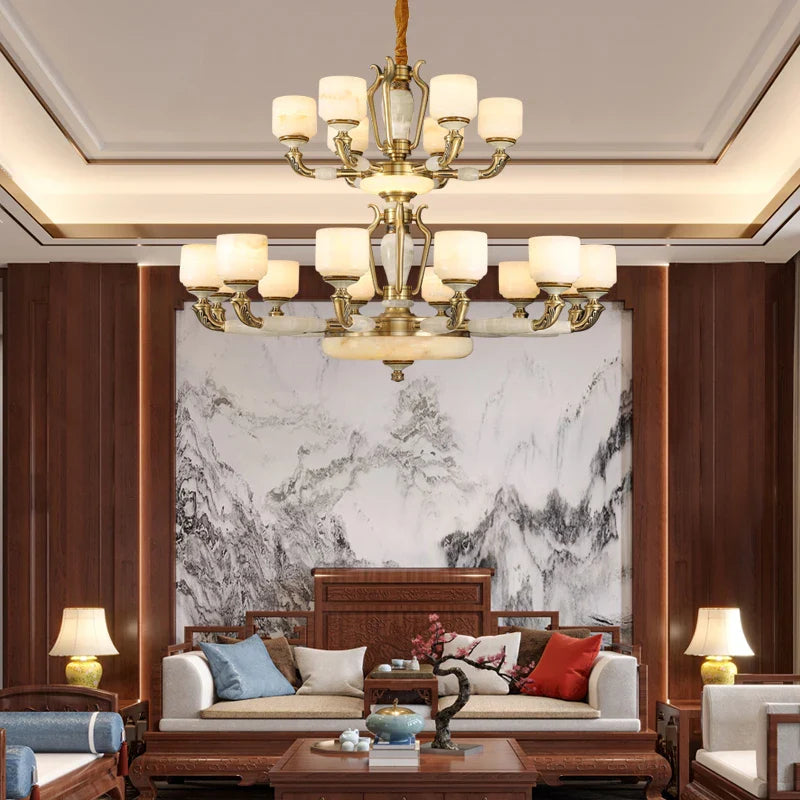 Afralia™ Zinc Alloy European Chandelier with Natural Jade Accent for Villa Living Room