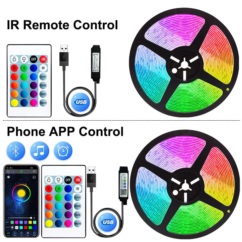 Afralia™ RGB LED Strip Light with Bluetooth Control for TV Backlight and Room Decor