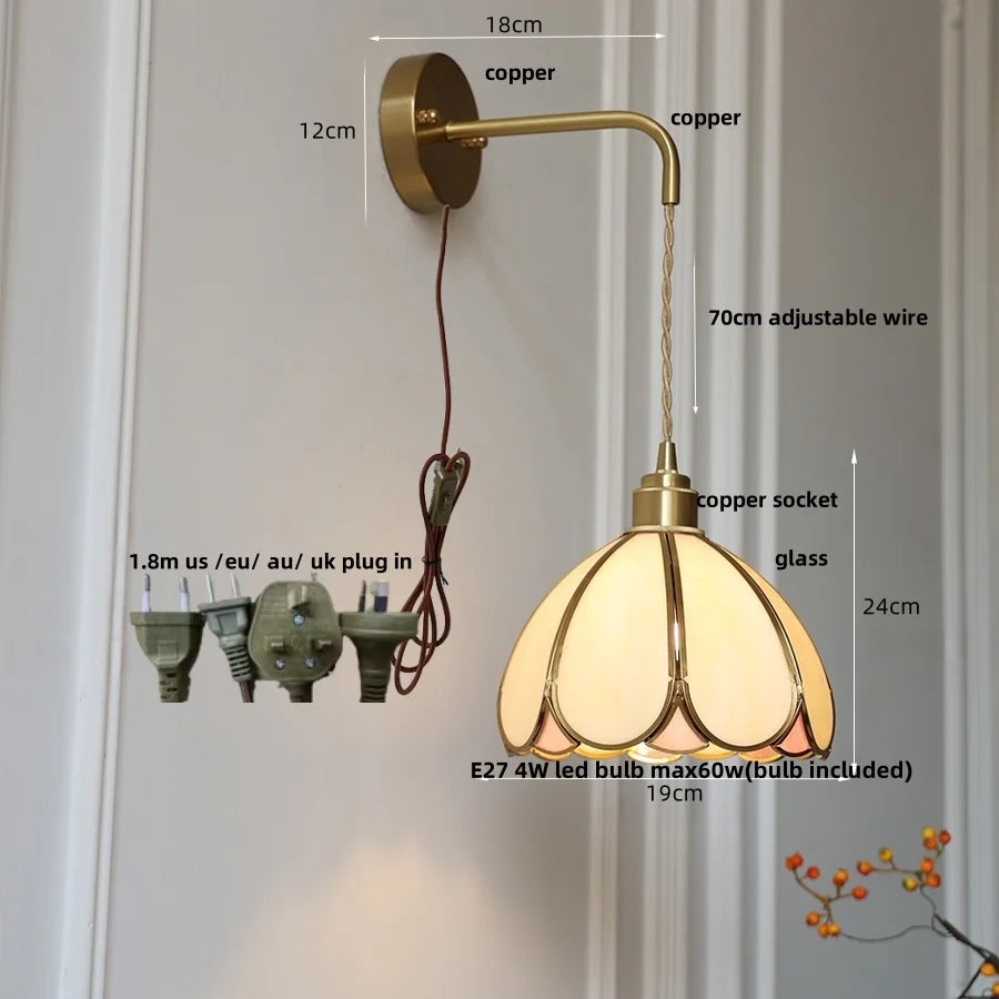 Afralia™ Tiffany Glass LED Wall Sconce Handcrafted Lamp, Pull Chain Switch