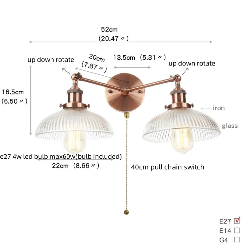 Afralia™ Vintage Loft Art Glass Wall Lamp - LED Study Aisle Bedside Light