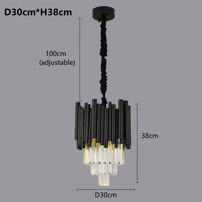 Afralia™ Black Stainless Steel Crystal Bar Chandelier, Modern LED Ceiling Light for Living Room