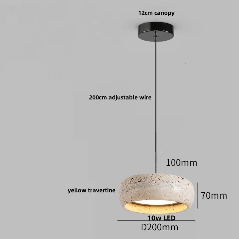 Afralia™ LED Pendant Lamp Black Iron Wabi Sabi Hanging Light - Yellow Travertine