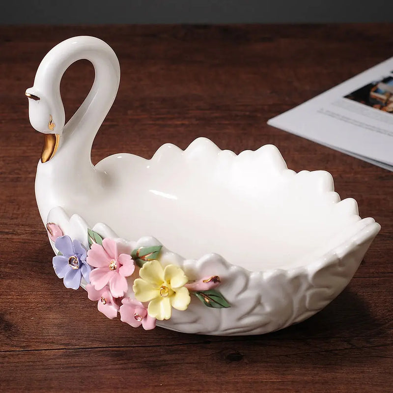 Afralia™ Swan Ceramic Fruit Tray and Ashtray Set for Elegant Living Room Decor