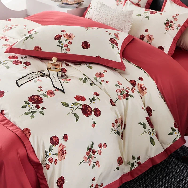 Afralia™ Egyptian Cotton Bedding Set Queen King Ru Double Size Print Bed Linens