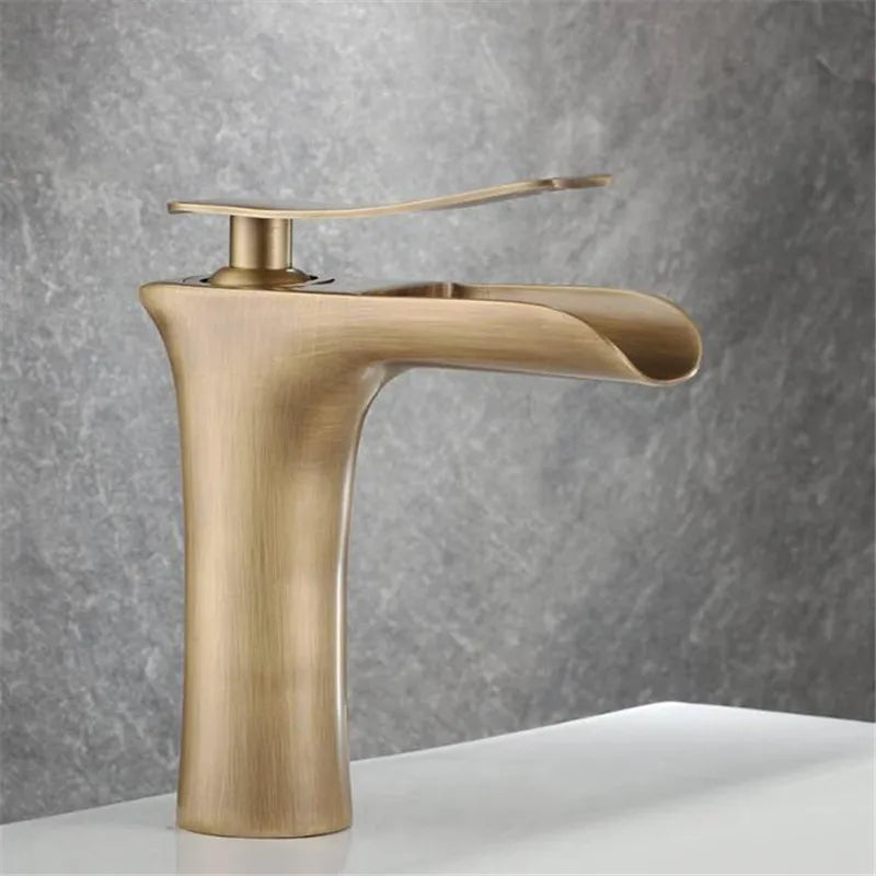 Afralia™ Antique Bronze Waterfall Bathroom Faucet with Hot & Cold Mixer Tap