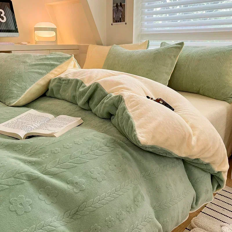 Afralia™ High-Density Milk Fleece Duvet Set with Winter Warmth King Bedding & Plush Blanket Cover