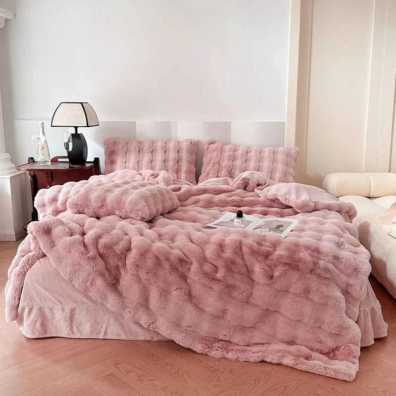 Afralia™ Deluxe Faux Rabbit Fur Bedding Set: Soft Velvet, Plush Warmth for Winter