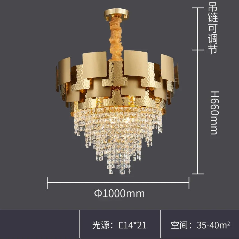 Afralia™ Modern Golden Stainless Steel Hanging Chandelier Ideal for Living Spaces