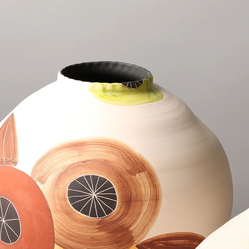 Afralia™ Hand-painted Coffee Beans Ceramic Vase - Colorful Flower Arrangement Bottle