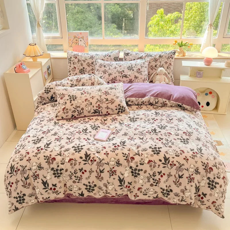 Afralia™ Cartoon Print Milk Velvet Bedding Set: Cozy, Skin-Friendly Winter Bedclothes