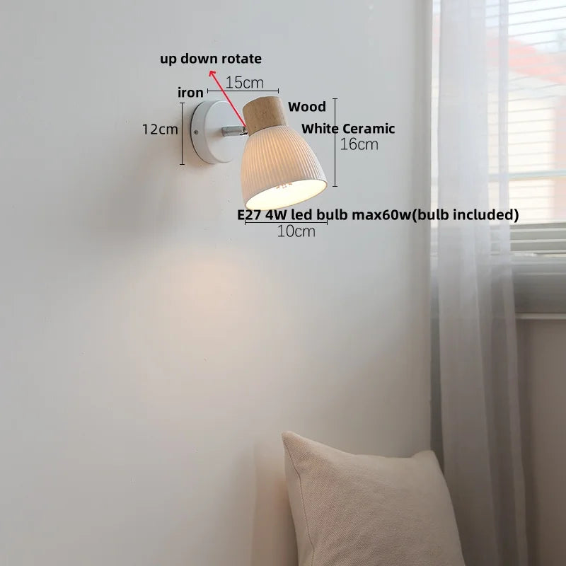 Afralia™ Ceramic Wood Wall Light Fixture, Modern Nordic LED Sconce Bedside Lamp