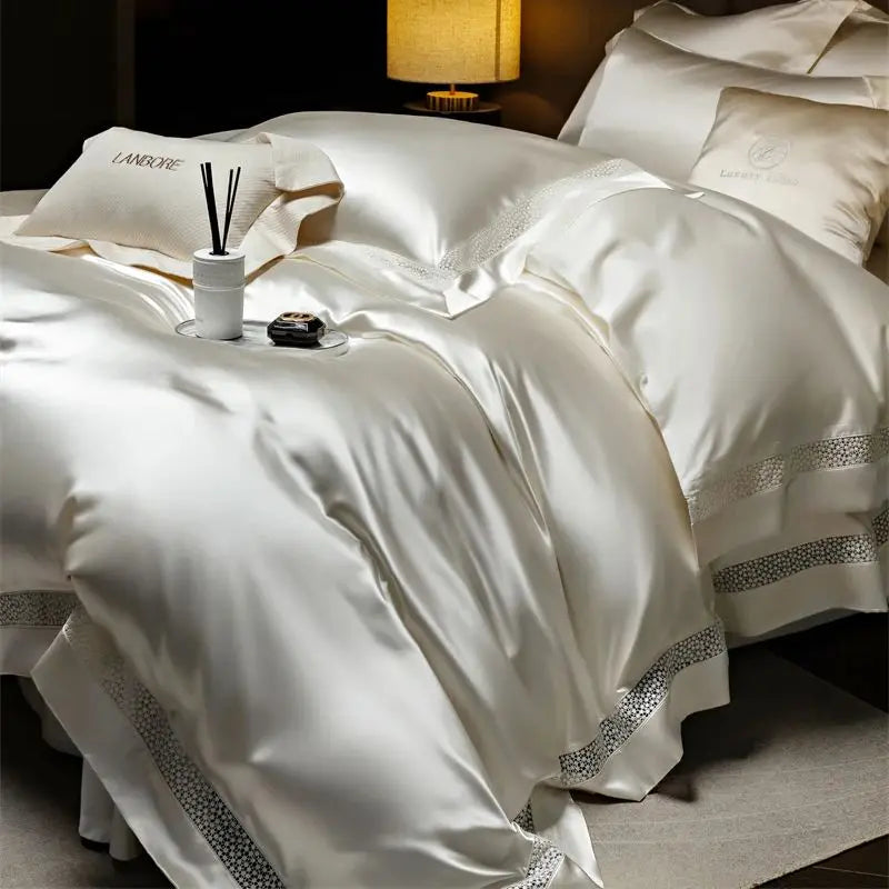 Afralia™ French Hollow Luxury Bedding Set with Lyocell Cotton Duvet Cover, Sheet & Pillowcases