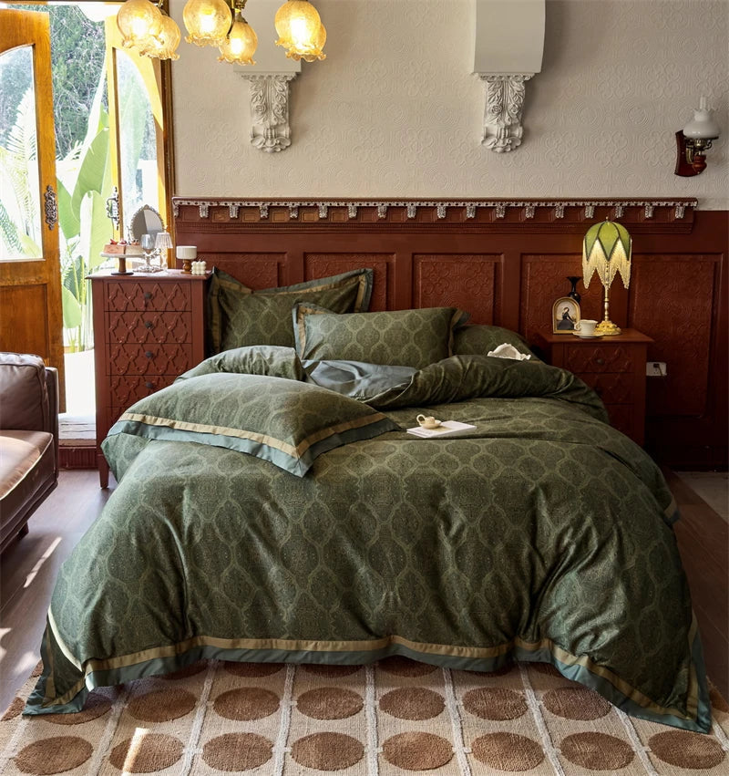 Afralia™ Vintage Digital Bedding Set 1000TC Egyptian Cotton Duvet Cover Set with Sheet & Pillowcases