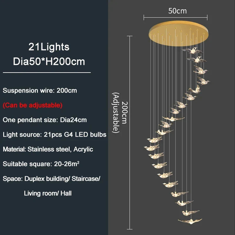 Afralia™ Bird Design LED Chandelier for Luxury Living Room and Restaurant