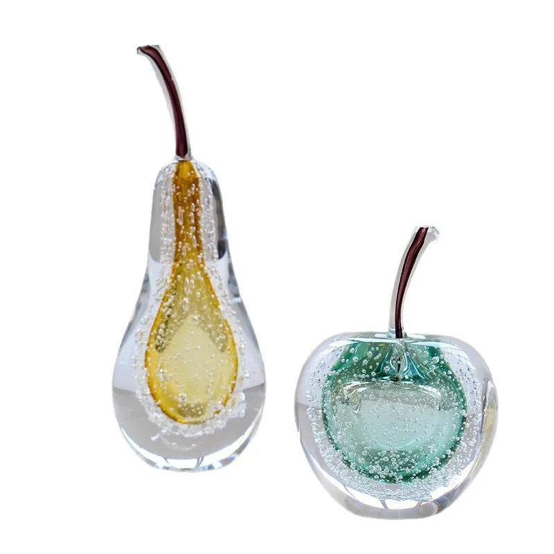 Afralia™ Crystal Glass Apple Pear Ornaments Home Decor Figurines