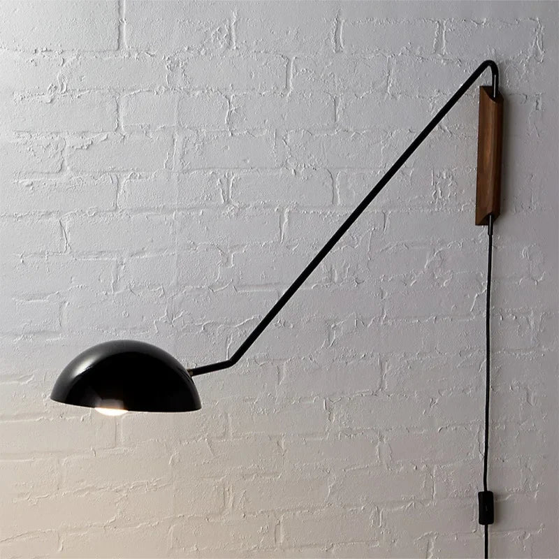 Afralia™ Adjustable Metal Wood Wall Lamp LED E27 Swing Arm Sconces for Living Room