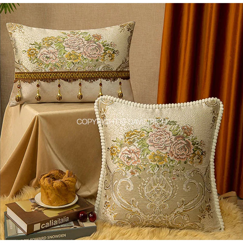 Afralia™ Vienna Impression Floral Jacquard Tassel Luxury Cushion Cover