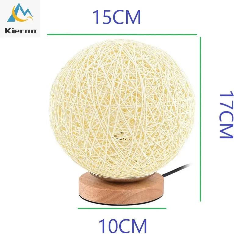 Afralia™ Rattan Ball Solid Wood LED Table Lamp for Living Room and Bedroom