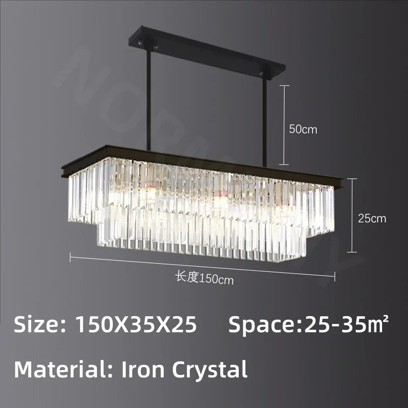Afralia™ Crystal Pendant Light: Black Rectangular Dining Room Fixture, American Style Retro Design