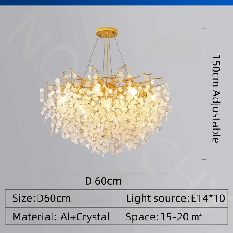 Afralia™ Gold Crystal Chandelier Pendant Light for Kitchen Island Living Room