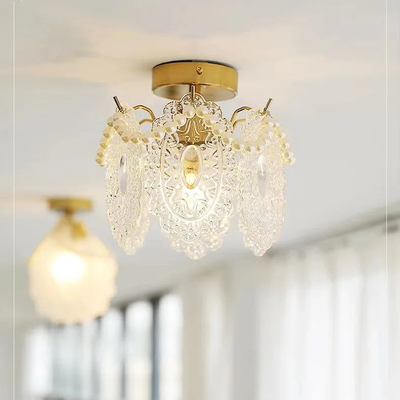 Afralia™ Carved Glass Pearl Chandelier for Dining Room, Living Bedroom, Study, Balcony - LED Pendant Lighting