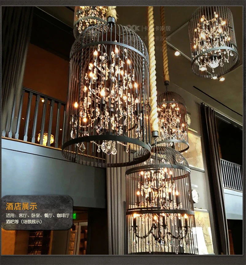 Afralia™ Iron Birdcage Crystal Chandelier: Spherical Pendant Light for Home Decor